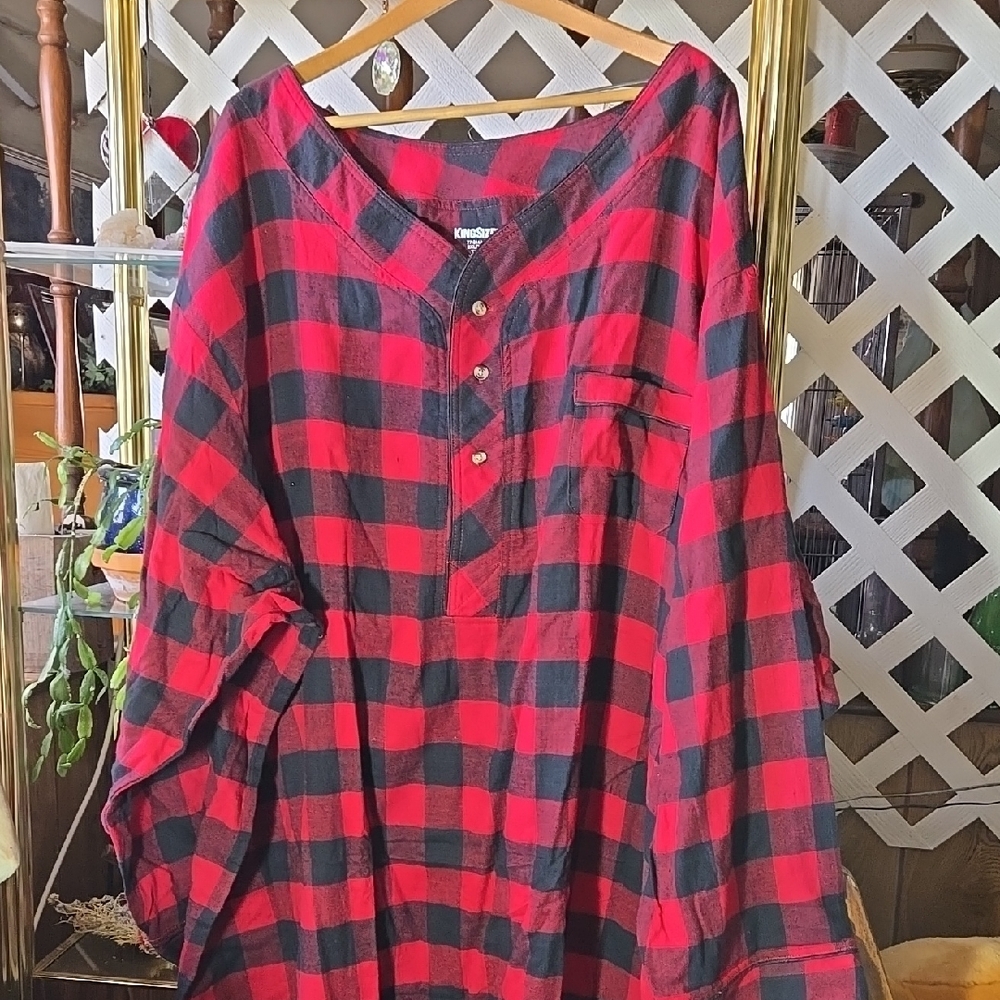 Men's King Size Black and Red Flannel Night Shirt